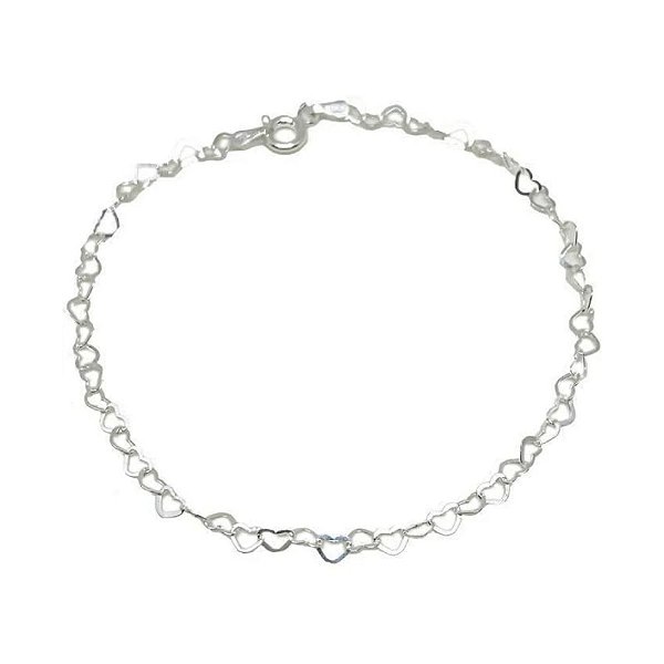 Pulseira de Prata Elos de Corações 3mm