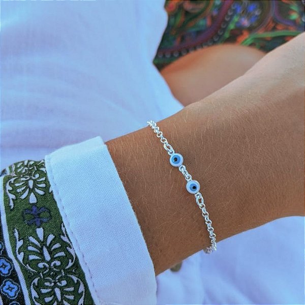 Pulseira de Prata Seis Olhos Gregos Branco