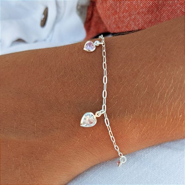 Pulseira de Prata Cinco Corações