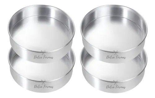 Formas De Bolo Redonda Assadeiras 13 x 5 cm Fundo Fixo Kit Com 4 Peças