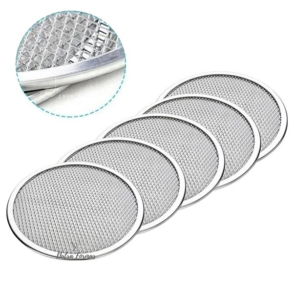 Tela De Pizza 35 cm Redonda Em Alumínio Reforçado Kit 5 Peças