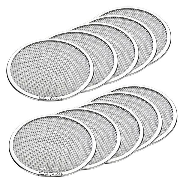 Telas De Pizza 40 cm Redonda Em Alumínio Reforçado Kit 10 Peças