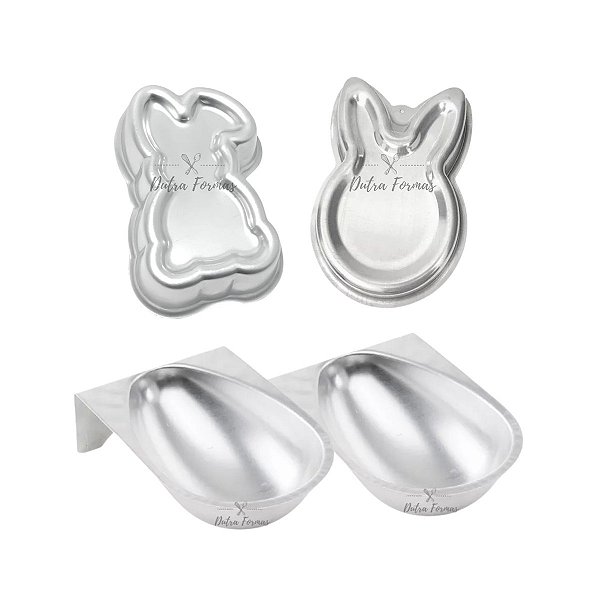 Formas Ballerine Páscoa Coelho + 2 Formas Bolo Ovo 350g Alumínio