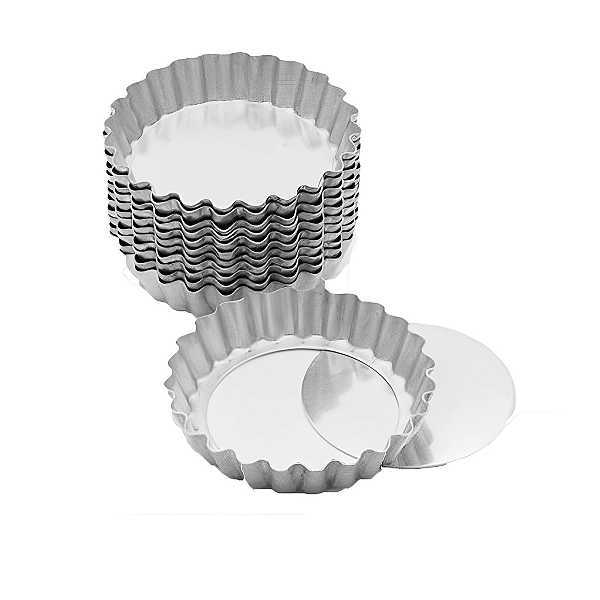 Kit 12 Formas Crespa Alumínio Mini Torta N° 9 Fundo Falso