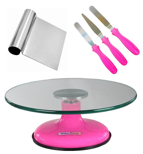 Bailarina Para Bolo Boleira De Vidro 30 cm + Kit Espátulas Confeiteiro + Tubular