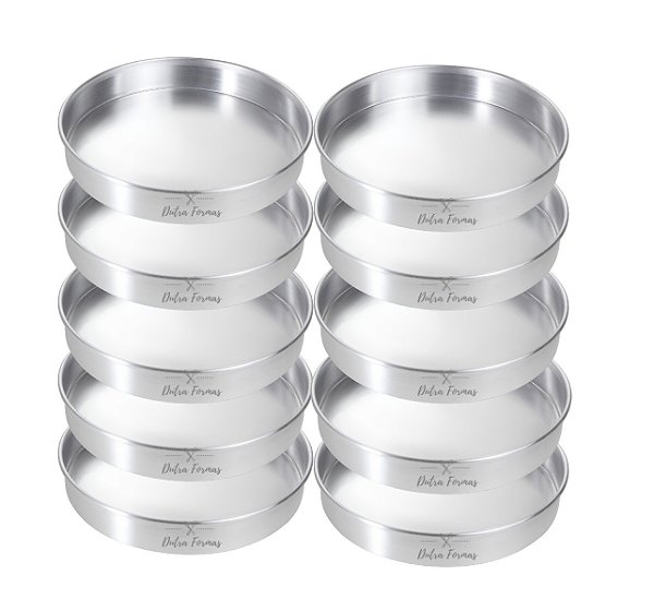 Forma de Bolo Assadeira Redonda 25x5 cm Fundo Fixo Kit 10 Peças