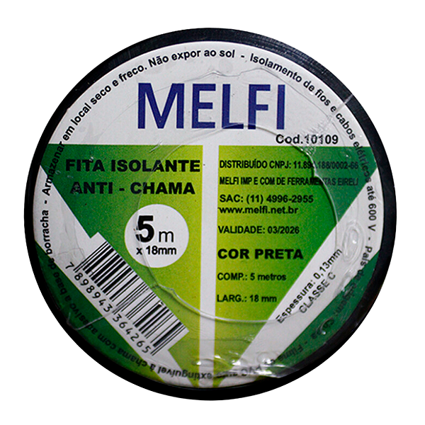 Fita Isolante 5,0/10,0/20,0 Metros Preta - Melfi Import
