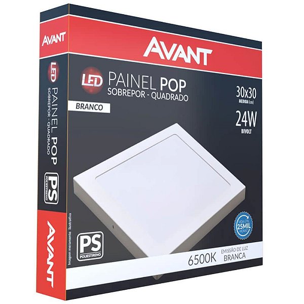 Painel Led 24W Quadrado 30x30 Sobrepor 6500K Avant