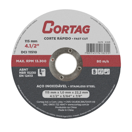 Disco De Corte Inox Cortag 4.1/2 X 1,0mm Cortag Kit com 10