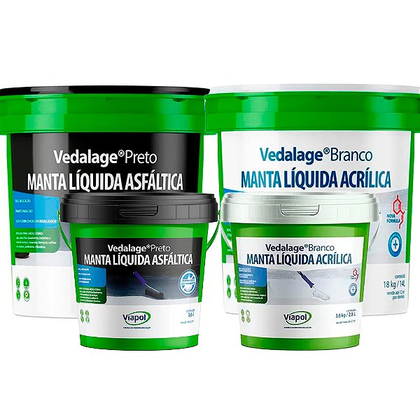 Manta Líquida Branca Redutora de Calor Viapol Vedalage 18kg / 3.6kg (Branco/Preto) para Lajes e Telhados