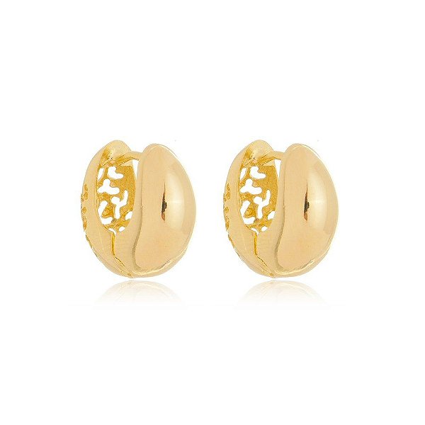 Brinco argola detalhada folheado a ouro 18k