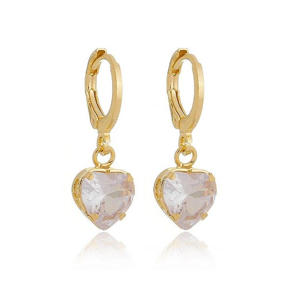 Brinco argolinha com pingente coração folheado a ouro 18k