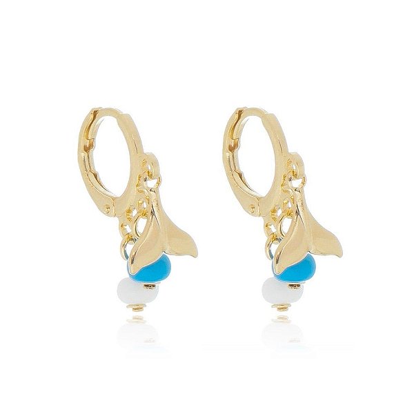 Brinco rabo de sereia com miçangas folheado a ouro 18k