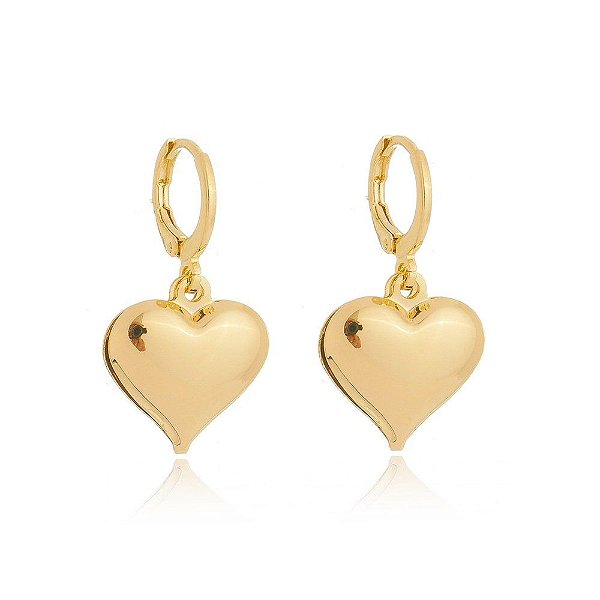 Brinco argolinha com coração folheado a ouro 18k