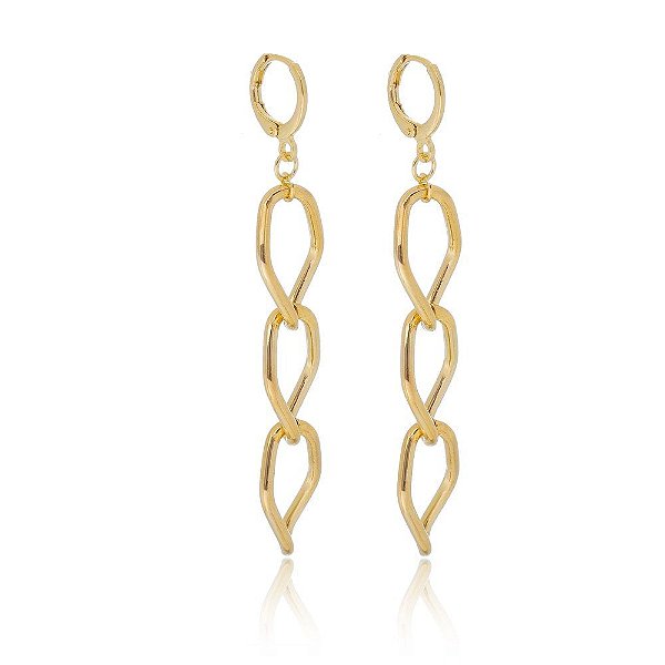 Brinco elos losangos folheado a ouro 18k