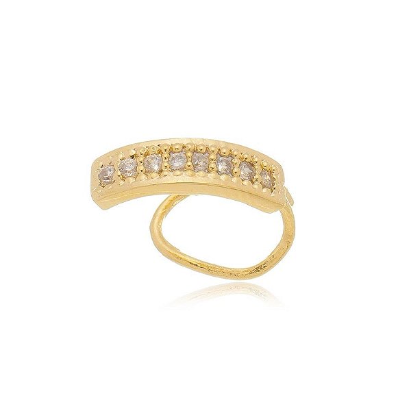 Brinco ear hook cravejado de zircônia folheado a ouro 18k