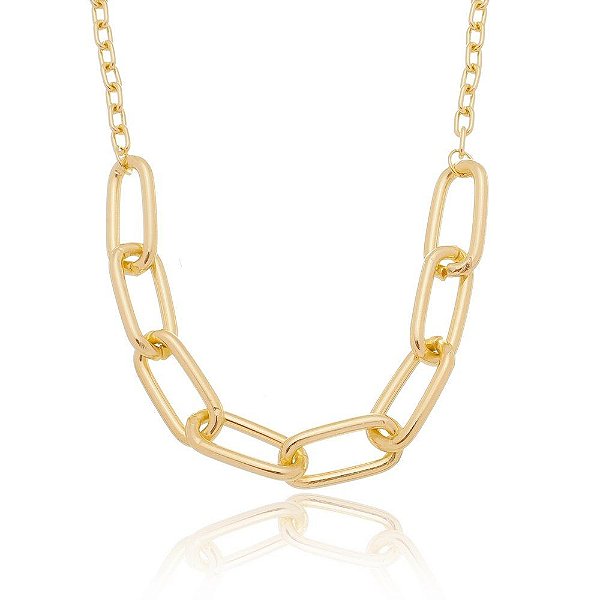 Colar elos retangulares folheado a ouro 18k