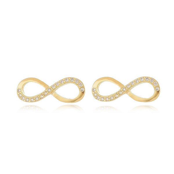 Brinco infinito com zircônias folheado a ouro 18k