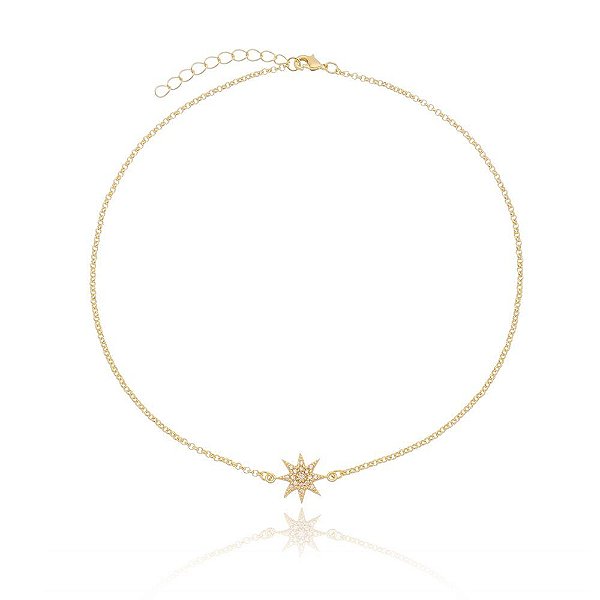 Choker estrela meteoro com zircônia folheada a ouro 18k
