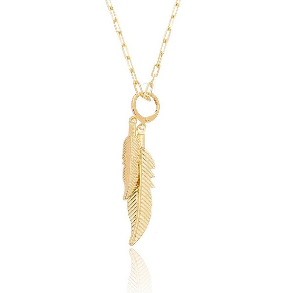 Colar com 2 folhas folheado a ouro 18k