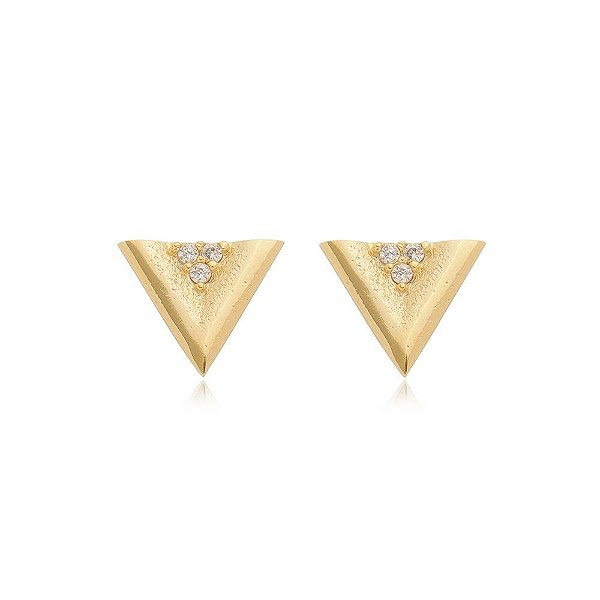 Brinco triângulo cravejado folheado a ouro 18k