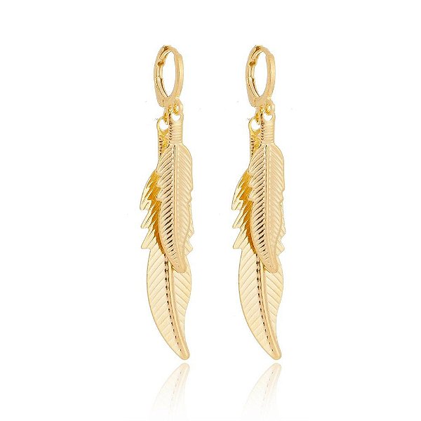 Brinco 2 folhas folheado a ouro 18k