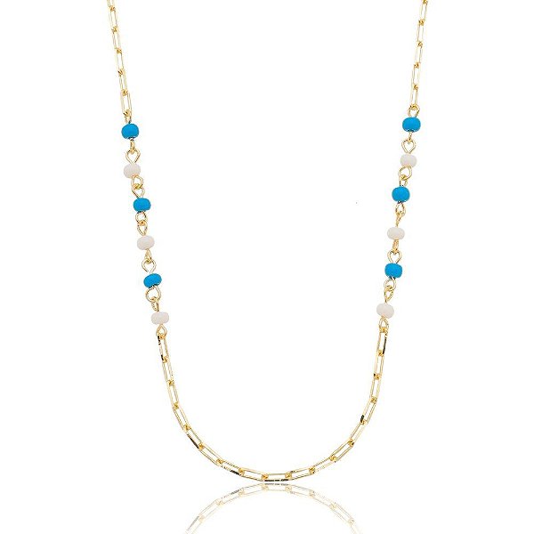 Colar Riviera Azul e Branco folheado a ouro 18k