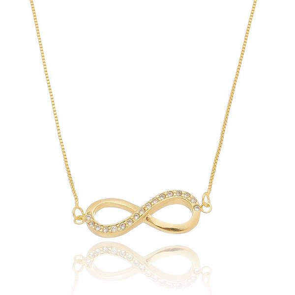 Gargantilha infinito com zircônias folheada a ouro 18k