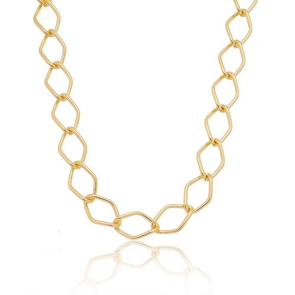 Colar elos losangos folheado a ouro 18k