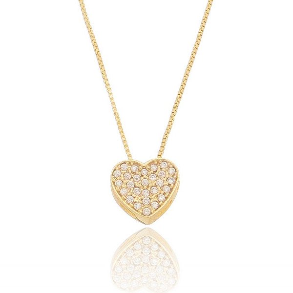 Colar coração com zircônias folheado a ouro 18k