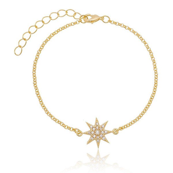 Pulseira estrela meteoro cravejada de zircônias folheada a ouro 18k