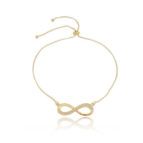 Pulseira infinito cravejada de zircônias folheada a ouro 18k