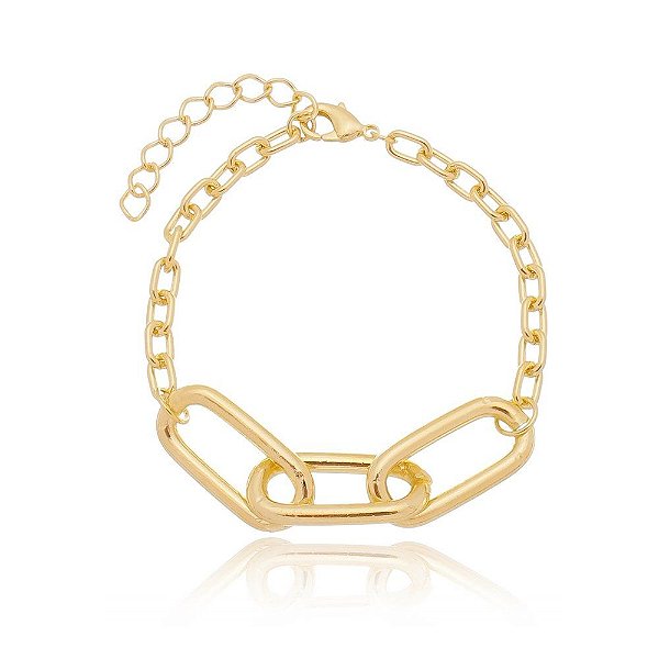 Pulseira elos retangulares folheada a ouro 18k