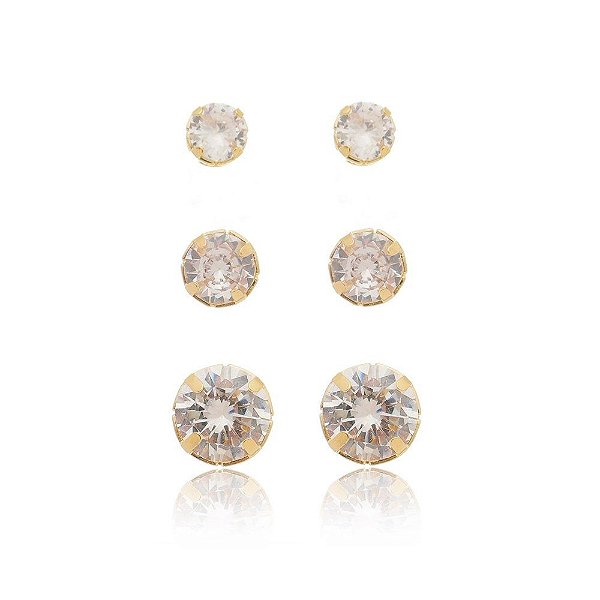 Kit de brincos ponto de luz folheado a ouro 18k