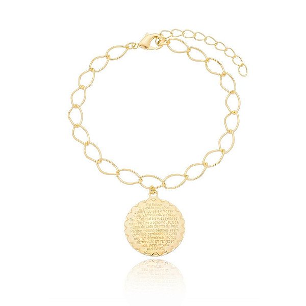 Pulseira religiosa pai nosso folheada a ouro 18k