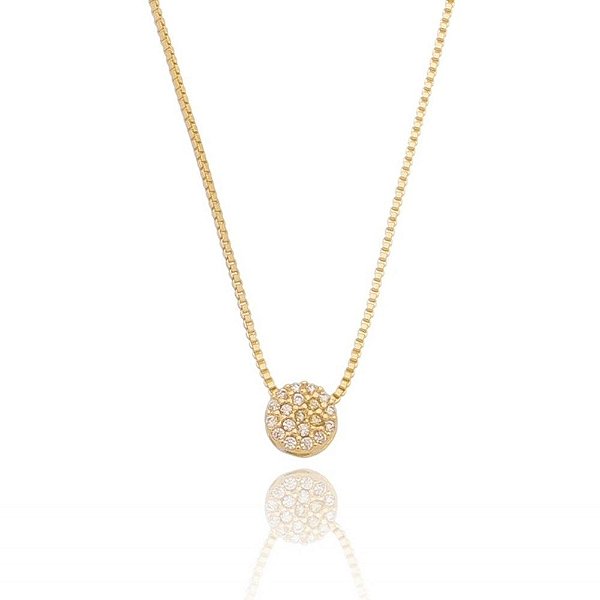 Colar pingente redondo pequeno de zircônia folheado a ouro 18k