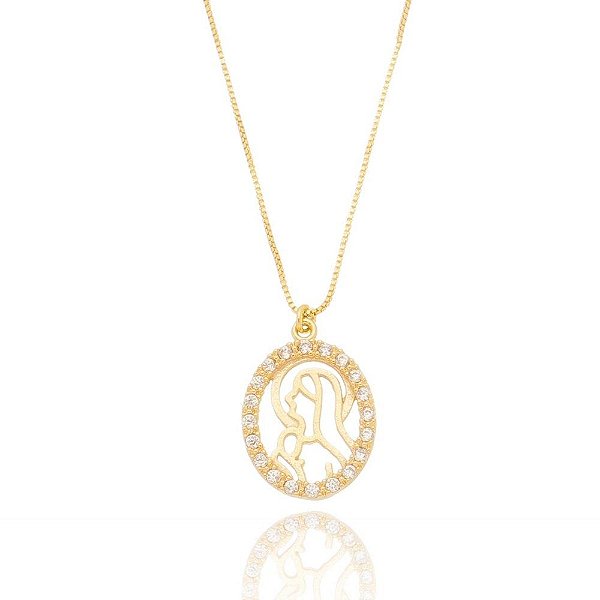 Colar mãe Maria cravejada de zircônia folheado a ouro 18k