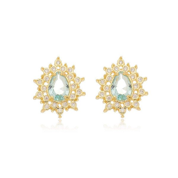 Brinco gota cravejado de zircônia folheado a ouro 18k