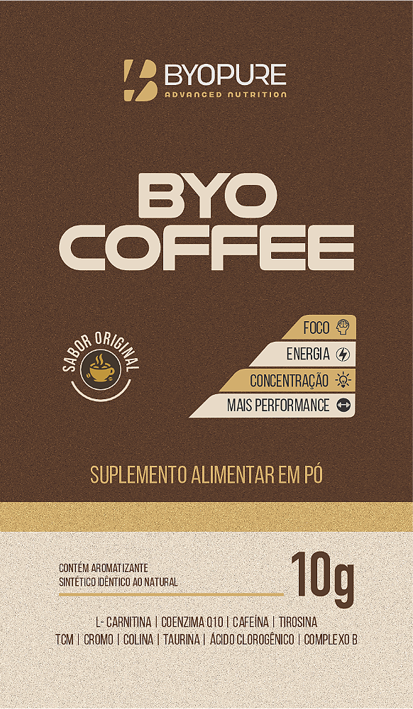 Sachê Byocoffee 10g Byopure — Café Funcional com TCM, Colágeno e Cafeína