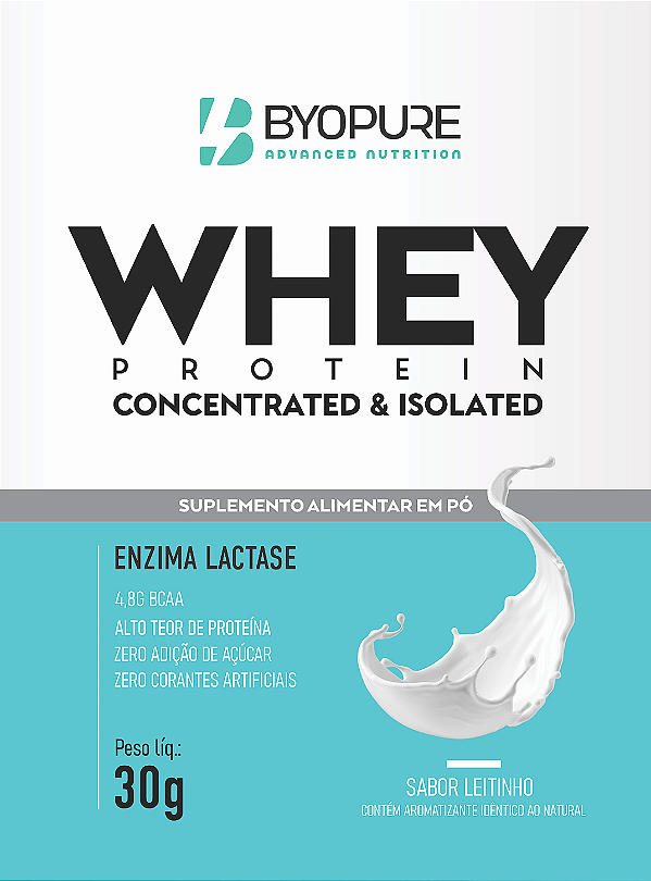 Sachê Whey Protein Concentrado e Isolado Byopure 30g — Com Enzima Lactase