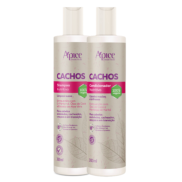 Duo Shampoo e Condicionador Cachos 300mL - Apice | Cachos Leves, Macios e com Brilho Intenso