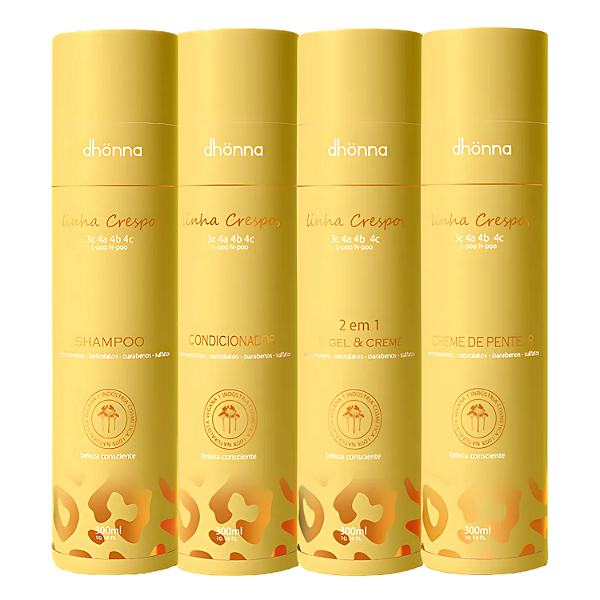 Kit Shampoo, Condicionador, Creme e Gel e Creme Crespos - Dhonna