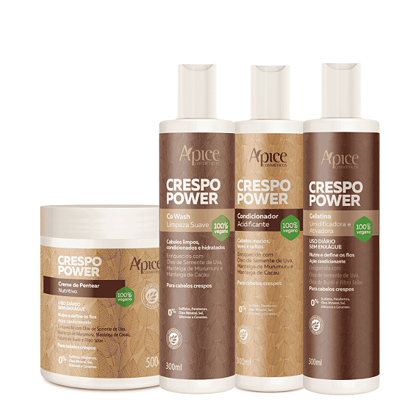 Kit Crespo Power Co Wash, Condicionador, Creme e Gelatina - Apice | Limpeza Suave e Definição Com Brilho