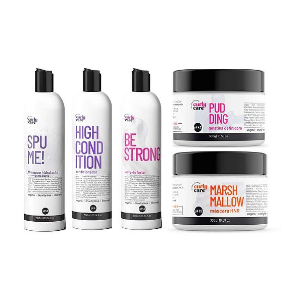 Kit Shampoo, Condicionador, Be Strong, Máscara HNR  e Gelatina Pudding - Curly Care | Tratamento e Definição