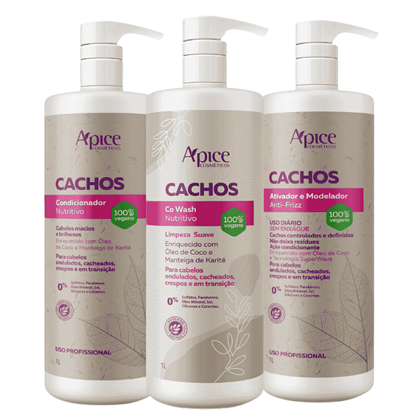 Kit Cachos Co-Wash, Condicionador e Ativador 1L - Apice | Limpeza Suave, Hidratação e Finalização