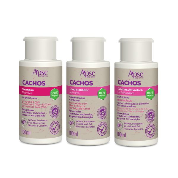 Kit Cachos Shampoo, Condicionador e Gelatina 100mL - Apse