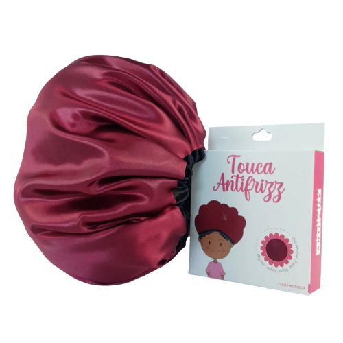 Touca de Cetim Bordô Ajustável Camada Dupla - Anti Frizz
