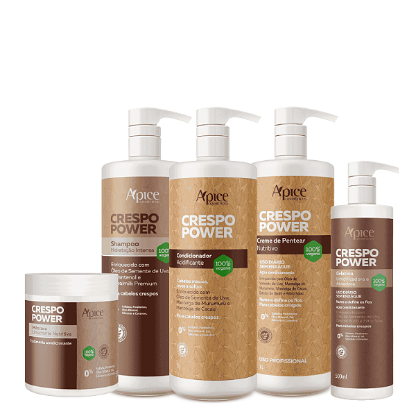 Kit Pro Crespo Power Shampoo, Condicionador, Creme, Gelatina e Máscara - Apse