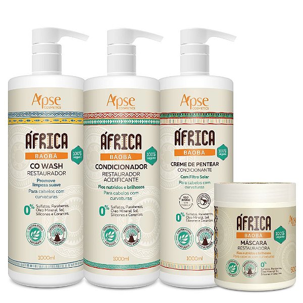 Kit Pro África Baobá 4 Produtos C/ Co Wash 1L - Apse Cosmetics