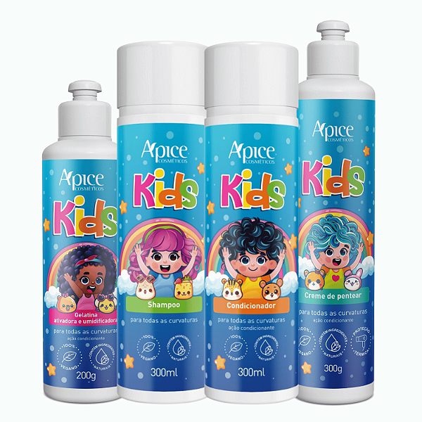 Kit Shampoo, Condicionador, Creme e Gelatina Kids - Apice Cosmeticos